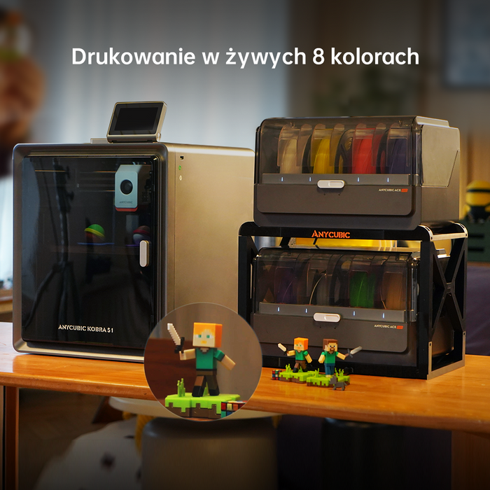Anycubic Kobra S1 Combo, 4 wspaniałe kolory, inteligentne suszenie podczas drukowania, wbudowana kamera, duża prędkość 600 mm/s i wytłaczarka z głowicą bez zatykania w temperaturze 320°C